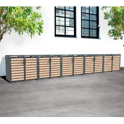 WESTMANN Mülltonnenbox Lacina - Platz für 10 Mülltonnen - Mülltonnenbox aus pulverbeschichtetem Stahl mit Holzoptik, schützt vor Sonne und Gerüchen. Einfaches Befüllen dank Gasdruckfedern und praktische Fronttüren für müheloses Handling.