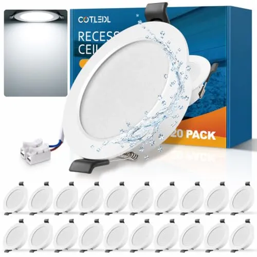 COTLEDL 20er LED Einbaustrahler 230V Kaltweiß, 68-80mm Lochmaß | IP44 LED Spots Badezimmer, 5W 450lm Einbaustrahler LED FlachDeckenspots für Wohnzimmer Küche