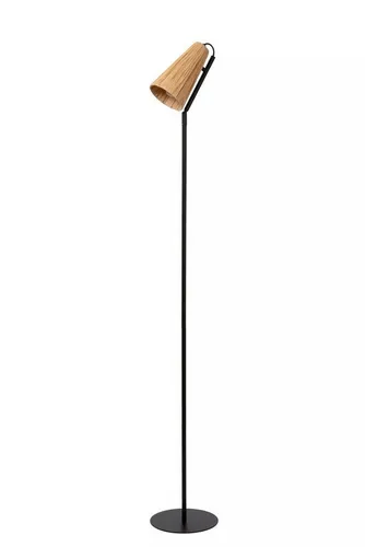 Licht-Erlebnisse Stehlampe WOXA, ohne Leuchtmittel, Metall Rattan E14 152,5 cm hoch Schwarz Natur Modern