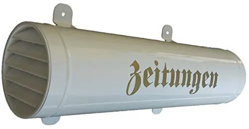 Naturholz-Schreinermeister Zeitungsrolle aus stabilem Metall - Elegante Zeitungsbox in Weiß mit praktischem Verschlussgitter. Ideal für den Außenbereich – schützt Ihre Zeitungen vor Witterungseinflüssen!