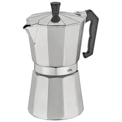 Cilio Espressokocher Silber 19 cm - Kaffeebereiter aus robustem Metall und Kunststoff, ideal für perfekten Espresso und aromatischen Kaffee zu Hause.