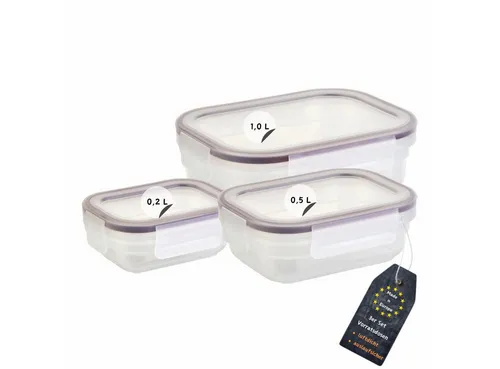 Engelland Frischhaltedose 3er Set Aufbewahrungsdosen mit Deckel, Vorratsdose, Frischhaltedose, Kunststoff/Silikon, (Vorteils-Set, 3-tlg., 0,2 L / 0,5 L / 1,0 L), luftdicht, auslaufsicher, stapelbar, BPA-frei, verschiedene Größen