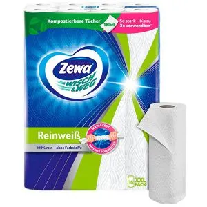 Zewa Küchenrolle Wisch und Weg Reinweiß, 2-lagig, 45 Blatt je Rolle, XXL Pack, 16 Rollen