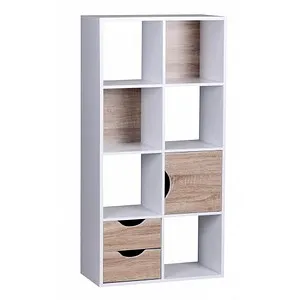 Bücherregal mit Schubladen und Tür Weiß Sonoma Eiche - Regal mit modernem Design und eleganter Optik, bietet viel Stauraum in acht Fächern sowie zwei Schubladen und ein Türfach – ideal für jedes Zuhause.