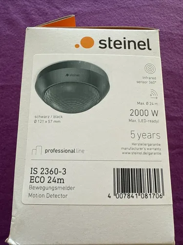 Steinel Bewegungsmelder IS 2360-3 ECO PIR - 360° Erfassung - Bewegungsmelder für innen und außen mit 360° Erfassungsbereich und 24 m Reichweite. IP54 spritzwassergeschützt, ideal für Deckenmontage an Carports und Vordächern.