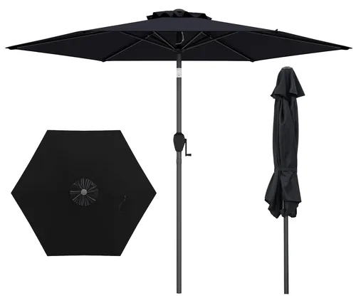 COSTWAY Sonnenschirm 230cm mit Kurbel und Kippmechanismus – Schwarz - Robuster Gartenschirm mit 230 cm Durchmesser, ideal für Garten und Terrasse. Der praktische Kippmechanismus ermöglicht eine flexible Anpassung des Schattens. Mit stabiler Konstruktion und einfacher Kurbelbedienung für mühelosen Komfort.