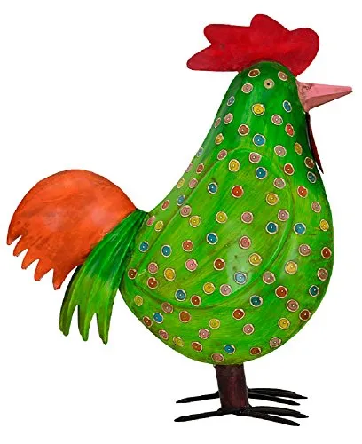 Exner dekorativer Deko-Hahn Deko-Huhn Garten-Deko Metall bemalt ca. 44 cm hoch (grün)