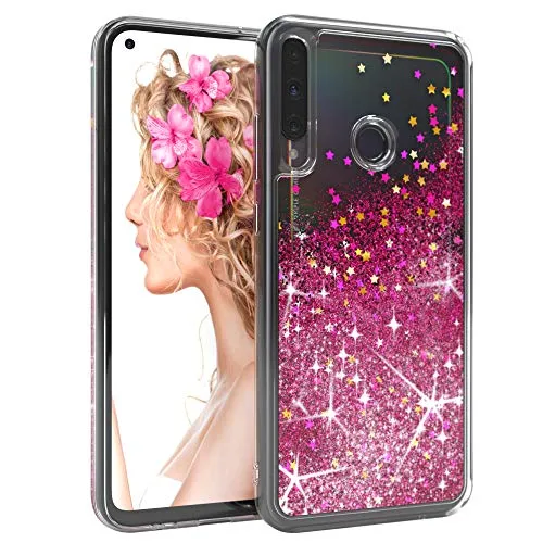 EAZY CASE Hülle kompatibel mit Huawei P40 Lite E Schutzhülle mit Flüssig-Glitzer, Handyhülle, Schutzhülle, Back Cover mit Glitter Flüssigkeit, TPU/Silikon, Transparent/Durchsichtig, Pink