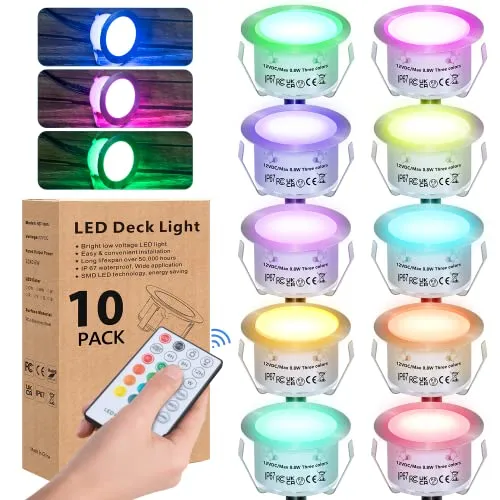 HIBOITEC 10er RGBW LED Bodeneinbauleuchten Aussen Ø42mm IP67 Wasserdicht, 0,8W LED Einbaustrahler mit Fernbedienung Dimmbar, Terrassen Einbaustrahler Außen für Terrasse Garten Gehweg Treppen Full Kit