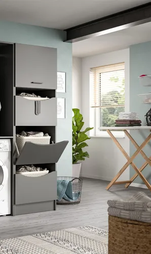 xonox.home Wäscheschrank Free – 50x195x62 cm in anthrazit - Hoch- & Midischränke fürs Bad: Pflegeleichter Wäscheschrank mit durchdachter Innenaufteilung für optimale Wäscheaufbewahrung und Ordnung im Bad.
