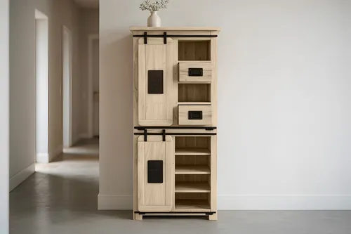 Highboard Vitrine Akazie massiv 80 x 45 x 175 cm LIBRO