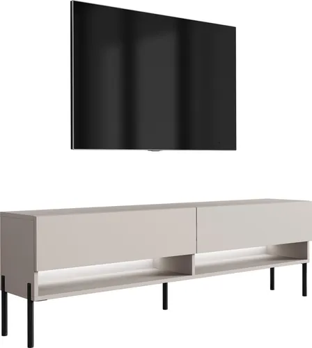 TV-Lowboard 170 cm Kaschmir, gerade schwarze Beine, weiße LED, 170 × 32 × 52 cm
