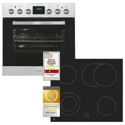 Exquisit Herd-Set EHE185-HBZ-020-Set inox - Herd-Set 60 cm mit 75 l Garraum, energieeffizient (Klasse A) und 9 Backofenprogrammen für perfekte Zubereitung.