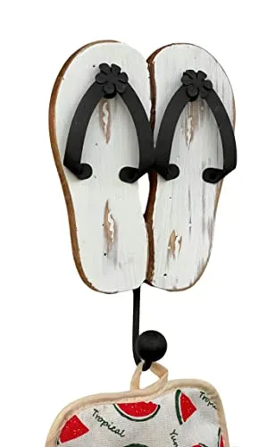 DanDiBo Wandgarderobe Sandalen Holz Metall Weiß Handtuchhalter MR82 Garderobenhaken Garderobe Wand Handtuchhaken Vintage Einzeln