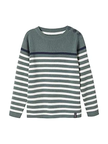 Vertbaudet Jungen Streifenpullover graugrün/weiß gestreift 152