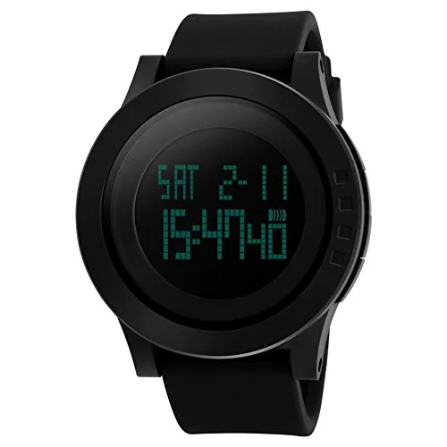 TONSHEN Herrenuhren Damenuhr Digitaluhr Sportuhr LED Schwarz Groß Zifferblatt Wasserdicht Uhr Silikon Band Militär Stoppuhr Alarm Datum Armbanduhr (Schwarz)