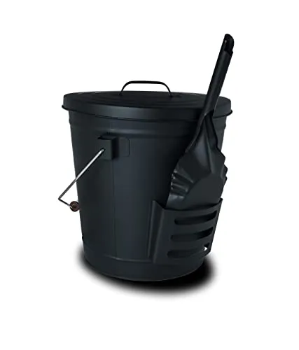 Supremery Ascheeimer mit Deckel und Schaufel | Stahl feuerfest verzinkt & pulverbeschichtet, Kohleeimer Aschetonne mit Henkel, groß 19 L, Ascheschaufel Kamin & Grill