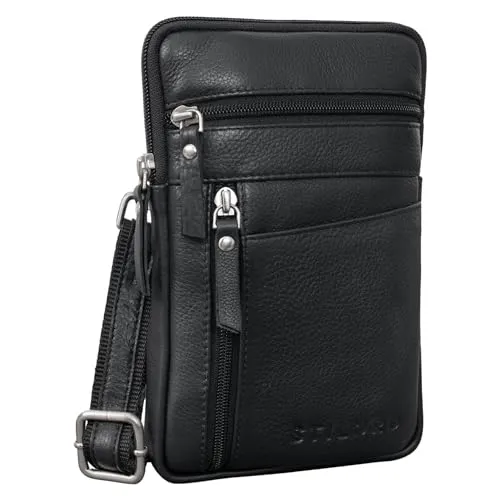 STILORD 'Brooks' Leder Brustbeutel Gürteltasche Handytasche zum Umhängen Kleine Brusttasche für Handy Pass Reisebörse Crossbody Bag Vintage für Damen und Herren, Farbe:schwarz