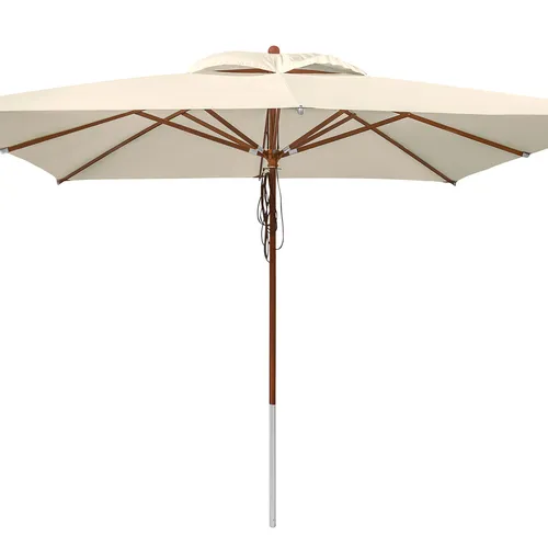 anndora® Sonnenschirm Holz Gastronomie 4x4 m Natural - Eleganter Gartenschirm aus Teak- und Kempas-Holz, ideal für Gastronomie und Biergärten. Mit Seilzugsystem für einfache Handhabung und 97,5% UV-Schutz bietet er optimalen Schatten und Stil für Ihre Terrasse.
