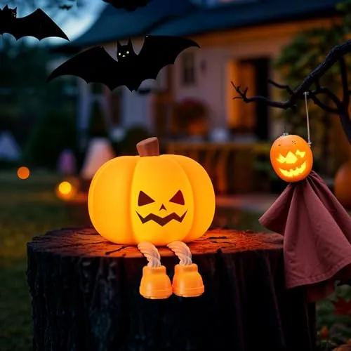 Yissvic Kürbis Nachtlicht Kinder Halloween Deko Lampe Weicher Stilllicht Nachtlicht Baby mit Timer für Kinder Baby Junge und Freunde Kürbis Halloween Geschenke Schrei Stil