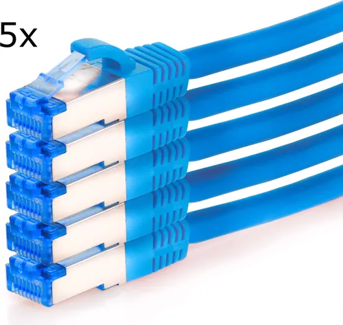 TPFNet 5er Pack 7,5m Cat.6A S/FTP Patchkabel, blau