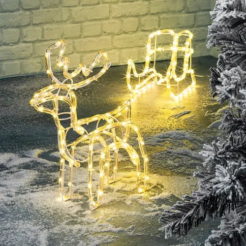 LED Rentier mit Schlitten 160 LED in warmweiß Innen Außen Weihnachtsdekoration