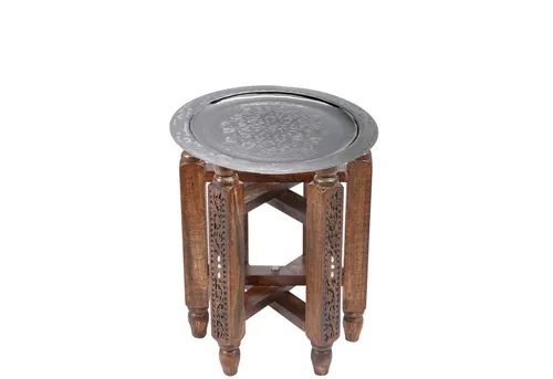 Marrakesch Beistelltisch Halab Braun Mehdia Silber 40cm