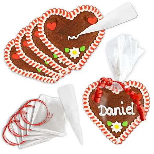 10x Lebkuchenherz Rohlinge - Do it Yourself - Set - 12cm - rot-weiß zum Verzieren von LEBKUCHEN WELT