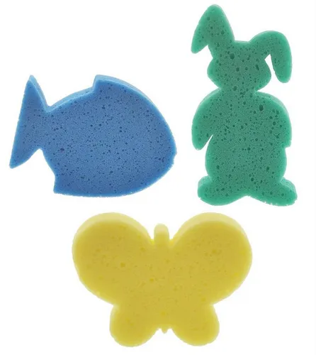 varivendo Duschschwamm 3er Set Kinder Badeschwamm Schmetterling Hase Fisch gelb grün blau, 3-tlg., Kinderbadewannenschwamm Schwamm Duschschwamm Waschschwamm