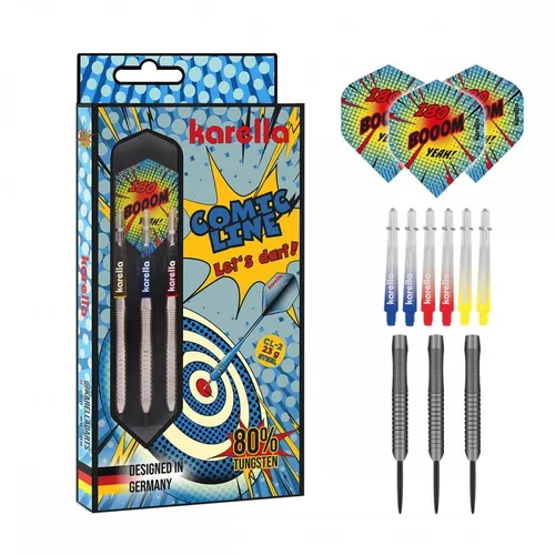 Karella Comic Line CL-2 Steeldart 23g - Hochwertige Tungsten Dartpfeile - Pfeile für Steeldart mit 80% Tungsten, ideal für präzise Würfe und langfristige Nutzung. Perfekt für Anfänger und Profis!