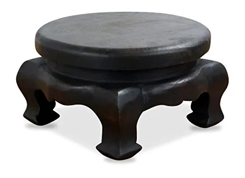 livasia Opiumtisch aus Massivholz – Ø30cm, 17cm hoch – Handgeschnitzter Beistelltisch Holz aus Thailand, Nachhaltig, Robust und Ästhetisch, Setzt Dekorative Akzente als Sofatisch (Schwarz)