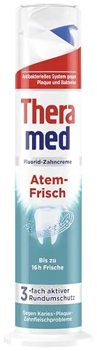 Theramed Zahncreme Spender Atem-Frisch 100 ml - Zahnpasta mit 3-fach aktivem Rundumschutz: Hilft gegen Karies, reduziert Zahnbelag und beugt Zahnfleischproblemen vor. Ideal für frischen Atem und gesunde Zähne.