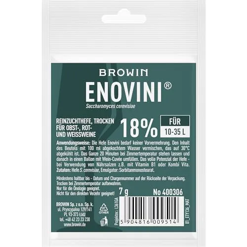 Trockenhefe ENOVINI Weinhefe 7g - 18% – Trocken Reinhefe | Naturhefe | Obstwein hefe | Alkoholhefe |Reinzuchthefe