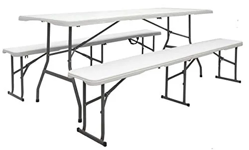 AMANKA Bierzeltgarnitur 300kg - Wetterfestes Esstisch Set für 8 Personen - Möbelsets - Elegante, pflegeleichte Bierzeltgarnitur aus robustem Kunststoff, ideal für Garten, Balkon oder Camping. Klappbar, schnell aufgebaut und für bis zu 300 kg pro Bank geeignet.