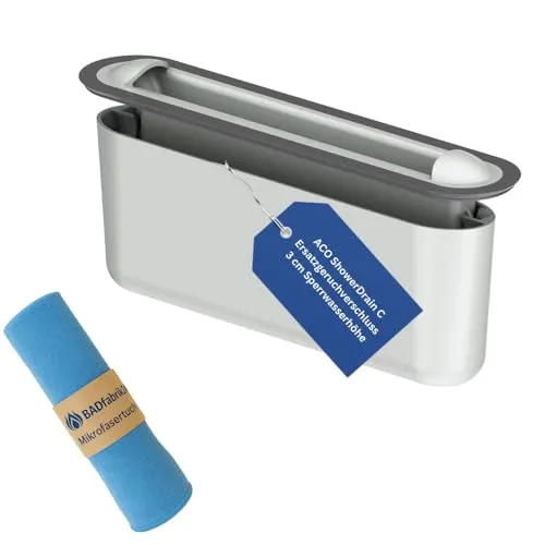 BADfabrik24 ACO ShowerDrain S+ Ersatzgeruchverschluss – Original 3 cm Sperrwasserhöhe + Mikrofasertuch 40x40 cm – zweiteilig, herausnehmbar, hygienisch und leicht zu reinigen