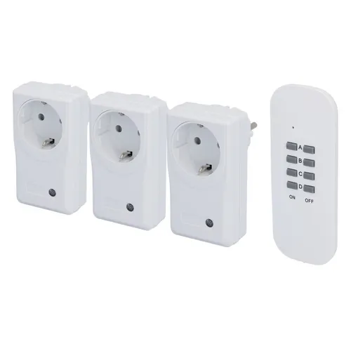 Funkfernschalter-Set 3+1 weiß 3x Funk-Zwischenstecker 1x Fernbedienung