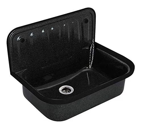 Tuganna Waschbecken Granit Optik - Emailliertes Stahl Ausgussbecken in Granitoptik, ideal für Wandmontage und verleiht Ihrer Küche oder Ihrem Bad einen eleganten Look.