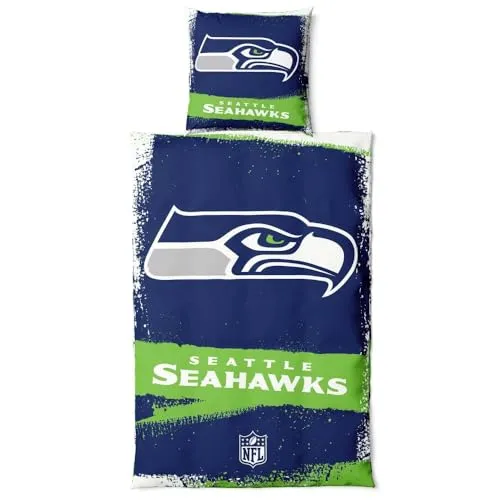 Seattle Seahawks NFL American Football Bettwäsche-Set - Hochwertiges Bettwäsche-Set mit offiziellem NFL-Design der Seattle Seahawks. Aus 100 % Baumwolle, mit praktischem Reißverschluss für einfachen Bezug. Ideal für Fans und gemütliche Nächte.