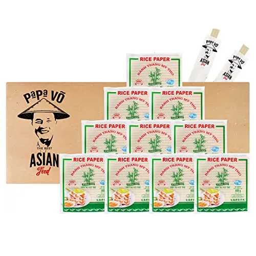 10er Pack (10x400g) Bamboo Tree Reispapier für Sommerrollen quadratisch (Papa Vo)
