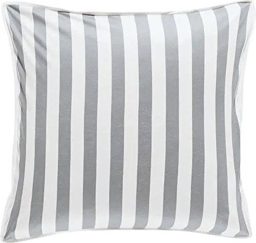 Erwin Müller Wende-Kuschelkissenbezug, Kissenhülle Single-Jersey Streifen Silber-weiß Größe 40x40 cm - mit Paspel, temperaturausgleichend, formstabil, pflegeleicht, mit Reißverschluss