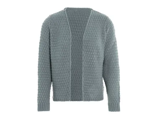KNIT FACTORY Becky Strickjacke - Kurz, Damen Cardigan aus Wolle in Stone Green - Größe 40/42 - Elegante Strickjacke in Hüfthöhe, ideal für vielseitige Outfits. Hochwertige Verarbeitung und modernes Design bieten Komfort und Stil für jeden Anlass.