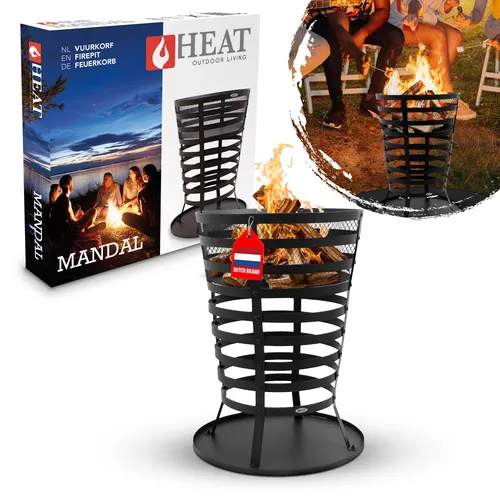 HEAT Outdoor Living Mandal Schwarz - Feuerkorb für den Garten - Feuertonne & Feuerstelle - Feuerschale - 43x46x46cm