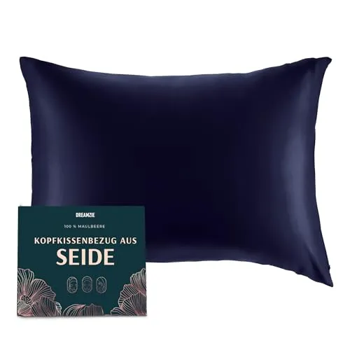 DREAMZIE Seidenkissenbezug 40 x 80 cm für Haar und Haut, Kissenbezüge Seide 19 Momme (Dunkelblau, 1 Stück)
