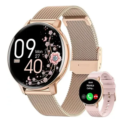 Smartwatch Damen G58-X, Fitness Tracker mit Bluetooth - Elegante Smartwatch mit goldfarbenem Metallarmband und Touchscreen. Kompatibel mit Android und iOS. Ideal für Fitness-Tracking und den täglichen Gebrauch.