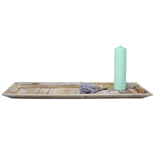 XL Holz Kerzentablett Shabby weiß - 60 x 16 cm - Vintage Dekotablett groß rechteckig - Holztablett Tisch Deko Tablett Kerzenbrett für Gestecke Weihnachten Geschenke
