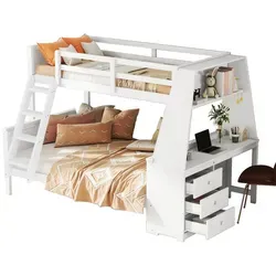 Stilvora Etagenbett, Weiß, 90x200 cm, mit Schreibtisch und Stauraum - Das Etagenbett bietet Platz für zwei Kinder und kombiniert Schlaf- und Lernbereich. Mit 3 Schubladen und Ablagefach sorgt es für Ordnung. Stabil aus Kiefernmassivholz und MDF gefertigt, ist es ideal für effiziente Raumnutzung.