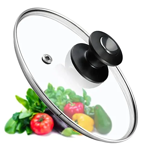 KADAX Glasdeckel, Topfdeckel Ø20 cm mit Schwarz und Silber Griff, hitzebeständig, mit Dampfloch, Universaldeckel für Töpfe & Pfannen, klare Sicht, dicht schließend