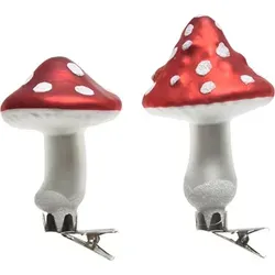 Christbaumschmuck Glas Fliegenpilz auf Clip rot, 3er Set sortiert - Rot
