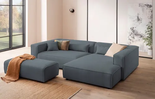 LeGer Home by Lena Gercke Ecksofa PIARA XXL, L-Form, Schlaffunktion, Cord, Leinenoptik o. Strukturstoff, Hocker stellbar zum Schlafsofa (Krokodilverbinder), tiefe Sitzfläche