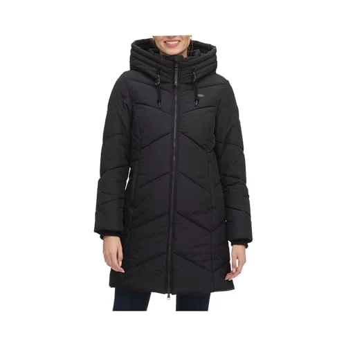 Ragwear NOVISTA Damen Frauen Mantel,Parka,Steppmantel,lange Jacke,Stehkragen,wasserdicht,Schwarz,S